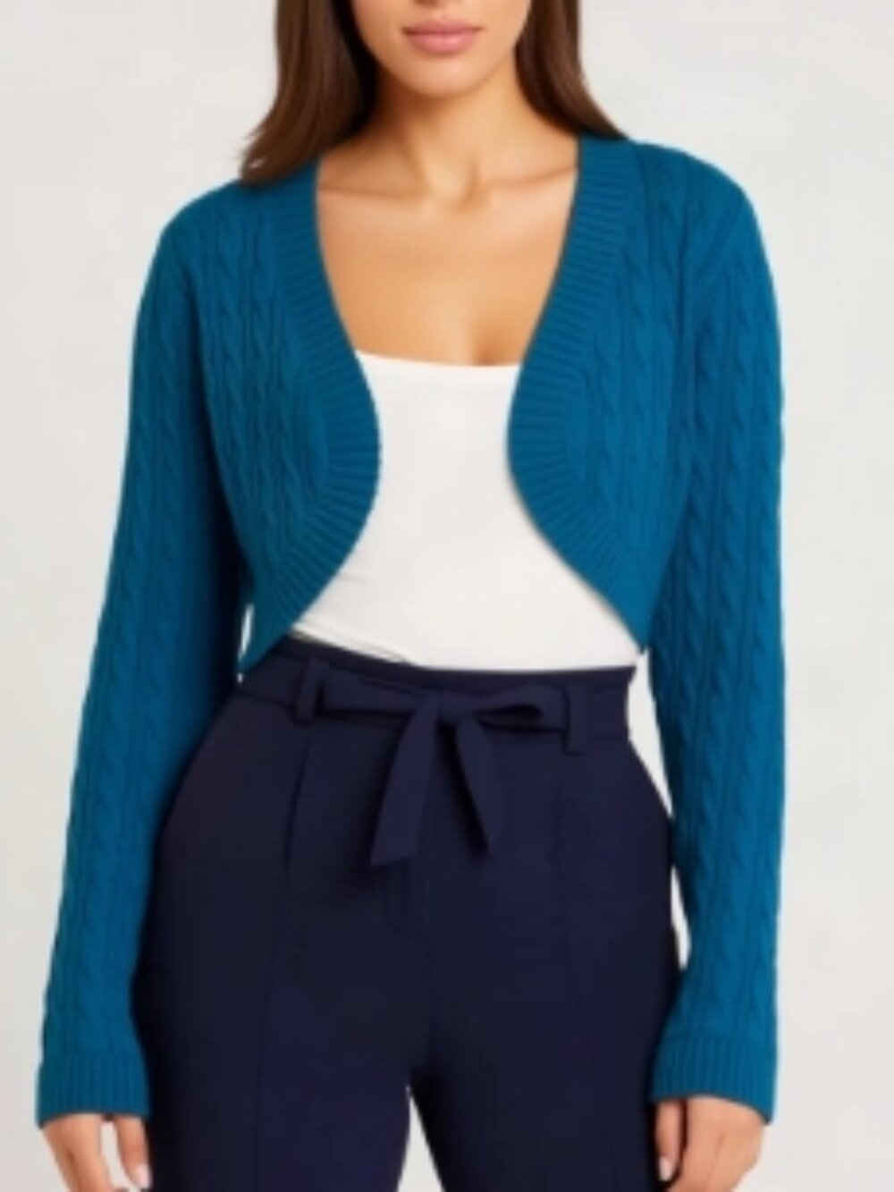 Vintage Ellemenno Teal Blue Cable Knit Bolero Shrug M Coquette Balletcore